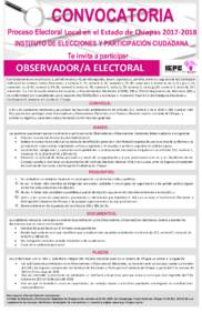 CONVOCATORIA Proceso Electoral Local en el Estado de ChiapasINSTITUTO DE ELECCIONES Y PARTICIPACIÓN CIUDADANA Te invita a participar como