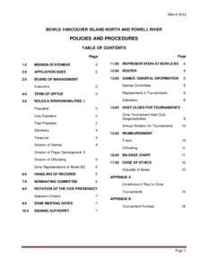 MarchBOWLS VANCOUVER ISLAND NORTH AND POWELL RIVER POLICIES AND PROCEDURES TABLE OF CONTENTS