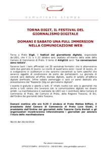 Comunicato Stampa n. 56: Torna Digit, il festival del giornalismo digitale. Domani e sabato una full immersion nella comunicazione web
