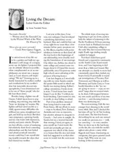 Living the Dream: Letter from the Editor by Anne Newkirk Niven “Surrender, Dorothy! — Written above the Emerald City by the Wicked Witch of the West,