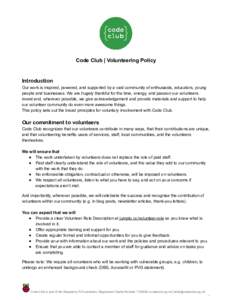     Code   Club   |  Volunteering   Policy   