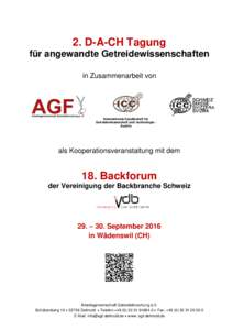 2. D-A-CH Tagung für angewandte Getreidewissenschaften in Zusammenarbeit von Internationale Gesellschaft für Getreidewissenschaft und -technologie Austria
