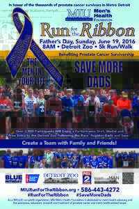 Father’s Day, Sunday, June 19, 2016 8AM • Detroit Zoo • 5k Run/Walk Over 2,000 Participants Will Enjoy a Performance Shirt, Medal and Free Entry to the Detroit Zoo Following the Race. Register Early and Save!