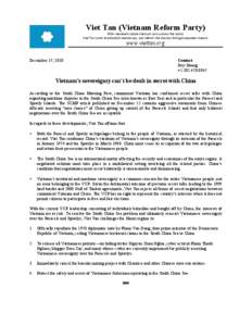 Viet Tansecret talks w China