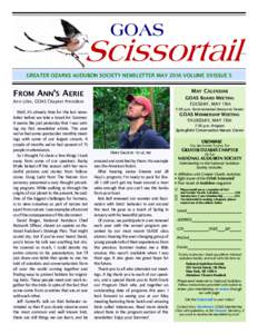 GOAS  Scissortail GREATER OZARKS AUDUBON SOCIETY NEWSLETTER MAY 2016 VOLUME 39 ISSUE 5  MAY CALENDAR