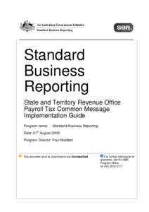 Standard Business Reporting State and Territory Revenue Office Payroll Tax Common Message Implementation Guide
