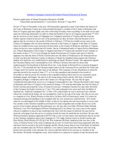 Southern Campaigns American Revolution Pension Statements & Rosters Pension Application of Samuel Kennerley (Kennerly) S16900 Transcribed and annotated by C. Leon Harris. Revised 17 Aug[removed]VA