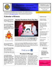 Ancestry—Newsletter  Celebrating 51 years of service to our patrons  of the Genealogical Society of Palm