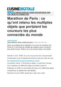 DOSSIERLE  MARATHON DE PARIS DECORTIQUE PAR LES OBJETS CONNECTES  Marathon de Paris : ce