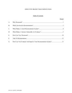 EFFECTIVE PROJECT DOCUMENTATION  Table of Contents PAGE A.