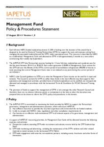 Management Funds Policy  Page 1 of 2 IAPETUS doctoral training partnership