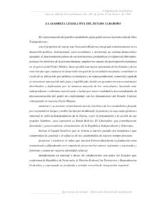 Compilación Legislativa Gaceta Oficial Extraordinaria No. 381 de fecha 07 de Enero de[removed]LA ASAMBLEA LEGISLATIVA DEL ESTADO CARABOBO