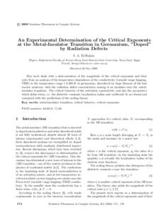 c 2000 Nonlinear Phenomena in Complex Systems ° An Experimental Determination of the Critical Exponents at the Metal-Insulator Transition in Germanium, ”Doped” by Radiation Defects