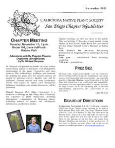 NovemberCHAPTER MEETING Tuesday, November 15; 7 p.m. Room 104, Casa del Prado Balboa Park