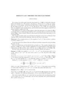 FERMAT’S LAST THEOREM FOR REGULAR PRIMES KEITH CONRAD