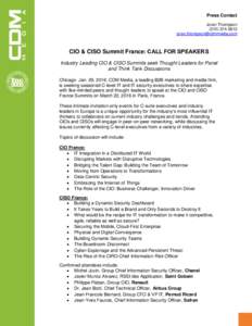 Press Contact Joran Thompson   CIO & CISO Summit France: CALL FOR SPEAKERS