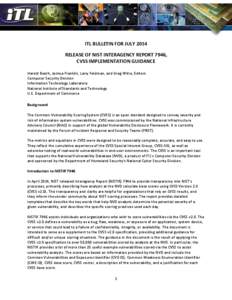 ITL Bulletin, Release of NIST Interagency Report 7946, CVSS Implementation Guidance (July 2014)