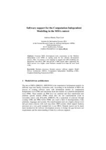 Software support for the Computation Independent Modelling in the MDA context Andreas Martin, Peter Loos Institute for Information Systems (IWi) at the German Research Center for Artificial Intelligence (DFKI), Stuhlsatz