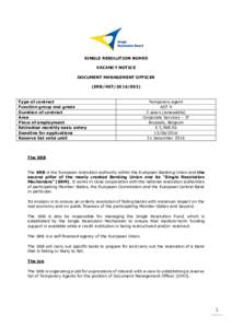 SINGLE RESOLUTION BOARD VACANCY NOTICE DOCUMENT MANAGEMENT OFFICER (SRB/ASTType of contract