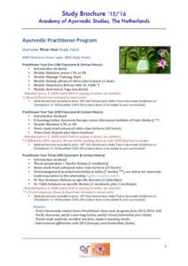 Study Brochure  ‘15/’16	
   Academy of Ayurvedic Studies, The Netherlands  Ayurvedic	
  Practitioner	
  Program	
  