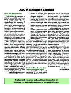 Volume 42, Number 9  AAG Washington Monitor Miller and McKeon Release Draft of NCLB Bill A draft version of the long-awaited No