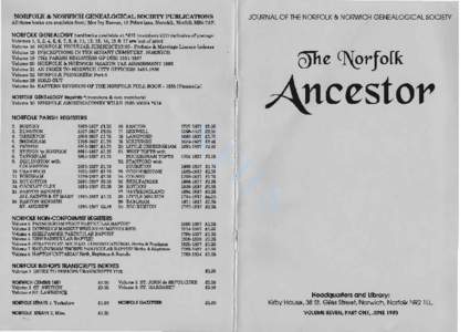 NORFOLK & NORWICH GENEALOGICAL SOCIETY PUBLICATIONS A l l these books are available from: Mrs Ivy Reeves, 18 Fifers lane, Norwich, Norfolk NR6 7AF. JOURNAL OF THE NORFOLK & NORWICH GENEALOGICAL SOCIETY  NORFOLK GENEALOGY