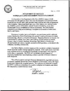 DEPARTMENT OF THE NAVY WORKPLACE ANTI-HARASSMENT POLICY STATEMENT