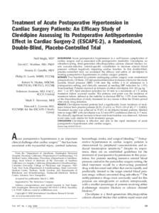 Treatment of Acute Postoperative Hypertension in Cardiac Surgery Patients: An Efficacy Study of Clevidipine Assessing Its Postoperative Antihypertensive Effect in Cardiac Surgery-2 (ESCAPE-2), a Randomized, Double-Blind,