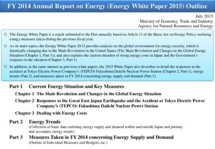 FY 2014 Annual Report on Energy (Energy White PaperOutline July 2015 Ministry of Economy, Trade and Industry Agency for Natural Resources and Energy  The Energy White Paper is a report submitted to the Diet ann