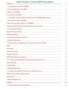 Table of Contents - Stanford HRPP Policy Manual  chapter 1................................................................................................................................................ 1