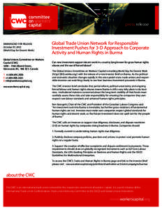 press release  EMBARGOED FOR RELEASE October 07, 2012 [World Day for Decent Work]