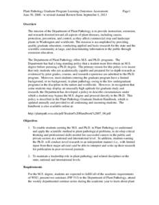 Plant Pathology Graduate Program Learning Outcomes Assessment June 30, w revised Annual Review form September 8, 2013 Page1  Overview