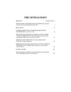 THE GENEALOGIST Spring 2014 Volume 28, No. 1  THE ANCESTRY OF RICHARD WILLIAM PEARSE: New Zealand