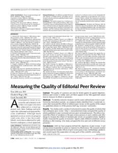 MEASURING QUALITY OF EDITORIAL PEER REVIEW Author Contributions: Study concept and design: Jefferson, Alderson, Wager, Davidoff. Acquisition of data: Jefferson, Alderson. Analysis and interpretation of data: Jefferson, A