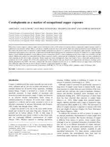 Journal of Exposure Science and Environmental Epidemiology[removed], 332–337 r 2008 Nature Publishing Group All rights reserved[removed]/$30.00 www.nature.com/jes  Ceruloplasmin as a marker of occupational copper 