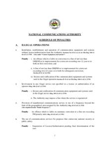 NATIONAL COMMUNICATIONS AUTHORITY SCHEDULE OF PENALTIES A. ILLEGAL OPERATIONS