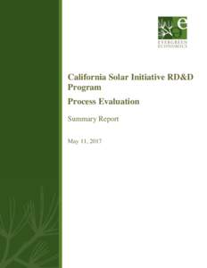 California Solar Initiative RD&D Program Process Evaluation May 1, 2015  Summary Report