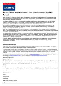 Allianz Global Assistance Wins Five National Travel Industry Awards Adding to its cache of travel industry trophies, Allianz Global Assistance USA has won five Magellan Awards from Travel Weekly, the travel industry’s 