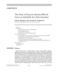 CHAPTER 20  The Role of Fanconi Anemia/BRCA Genes in Zebrafish Sex Determination Adriana Rodr!ıguez-Mar!ı and John H. Postlethwait University of Oregon, Institute of Neuroscience, Eugene, Oregon, USA