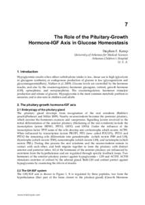 7 The Role of the Pituitary-Growth Hormone-IGF Axis in Glucose Homeostasis Stephen F. Kemp University of Arkansas for Medical Sciences Arkansas Children’s Hospital