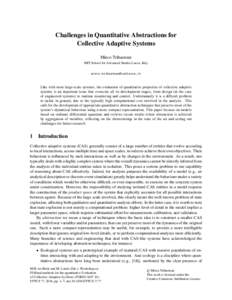 Challenges in Quantitative Abstractions for Collective Adaptive Systems Mirco Tribastone IMT School for Advanced Studies Lucca, Italy 