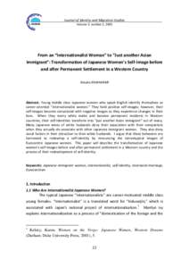 Journal of Identity and Migration Studies Volume 3, number 2, 2009 From an “Internationalist Woman” to “Just another Asian Immigrant”: Transformation of Japanese Women’s Self-Image before and after Permanent Se