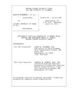 UNITED STATES DISTRICT COURT FOR THE DISTRICT OF COLUMBIA NASRIN MOHAMMADI, et al., Plaintiffs, vs. ISLAMIC REPUBLIC OF IRAN,