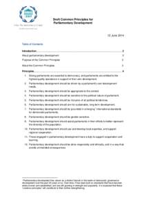Draft Common Principles for Parliamentary Development 12 June 2014 Table of Contents Introduction ..........................................................................................................................