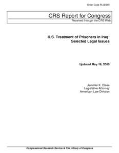 U.S. Treatment of Prisoners in Iraq:  Selected Legal Issues