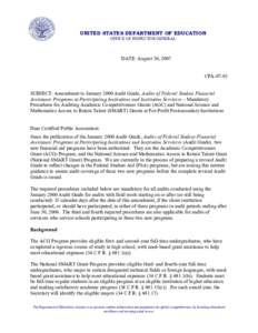 Amendment to January 2000 Audit Guide, Audits of Federal Student Financial Assistance Programs at Participating Institutions and Institution Servicers
