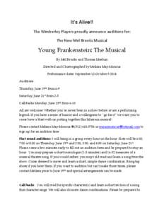 It’s Alive!! The Wimberley Players proudly announce auditions for: The New Mel Brooks Musical