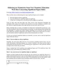 Following are Summaries from Two Chemistry Education Web Sites Concerning Significant Figure Rules From http://dbhs.wvusd.k12.ca.us/SigFigs/SigFigRules.html There are three rules on determining how many significant figur