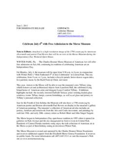 June 1, 2011 FOR IMMEDIATE RELEASE CONTACT: Catherine Hinman[removed]