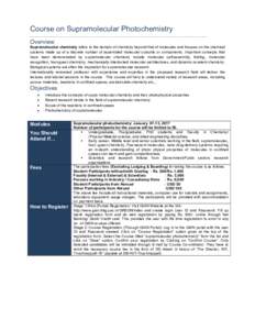 Course on Supramolecular Photochemistry ........................................................................................................................................... Overview Supramolecular chemistry refers